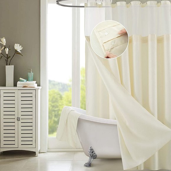 Smart Design Complete 2 in 1 Waffle Weave Hotel Spa Style Fabric Shower Curtain - Picture 1 of 9